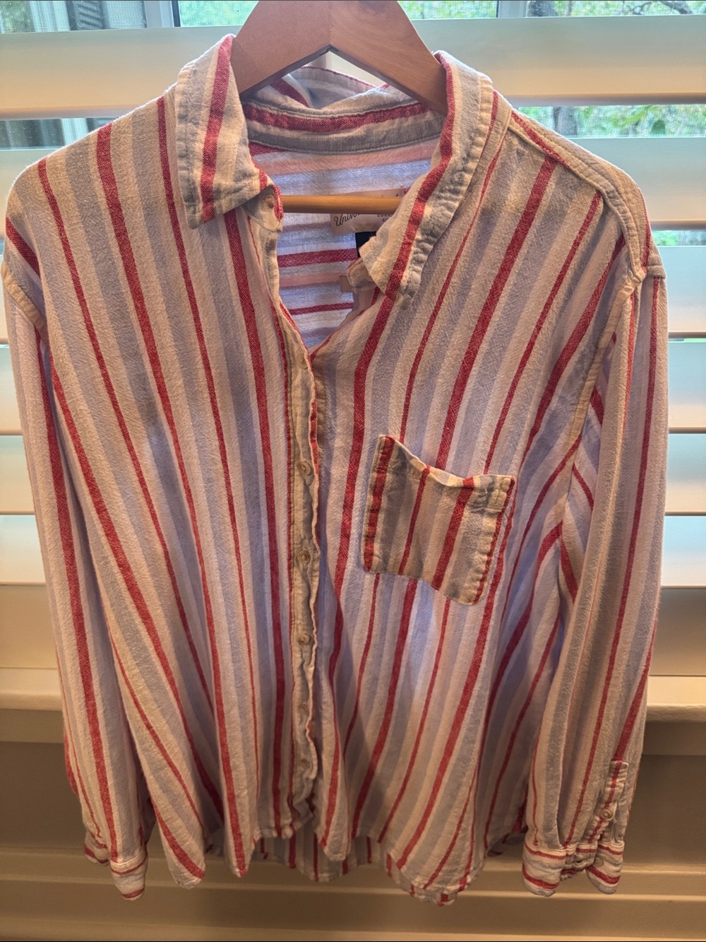 Linen blend striped button down